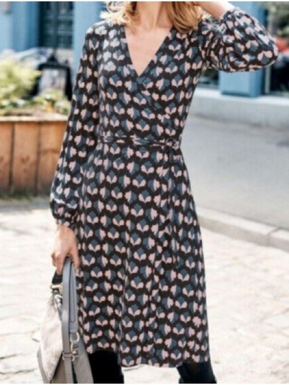 Boden Elodie Wrap Dress with Blush Pink Heart Print - Picture 5 of 7